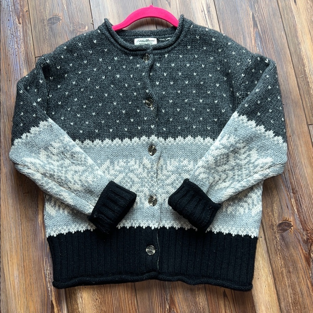 Vintage 90s Eddie Bauer Fair Isle Button Up Wool Cardigan Sweater L